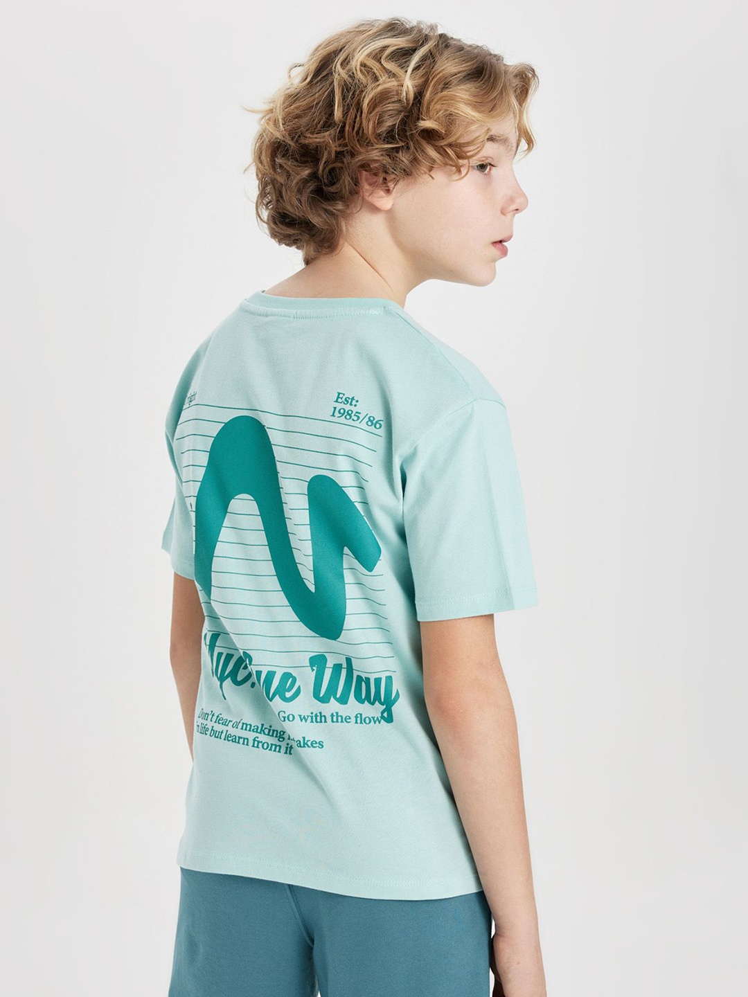 

DeFacto Boys Typography Printed Round Neck T-shirt, Sea green
