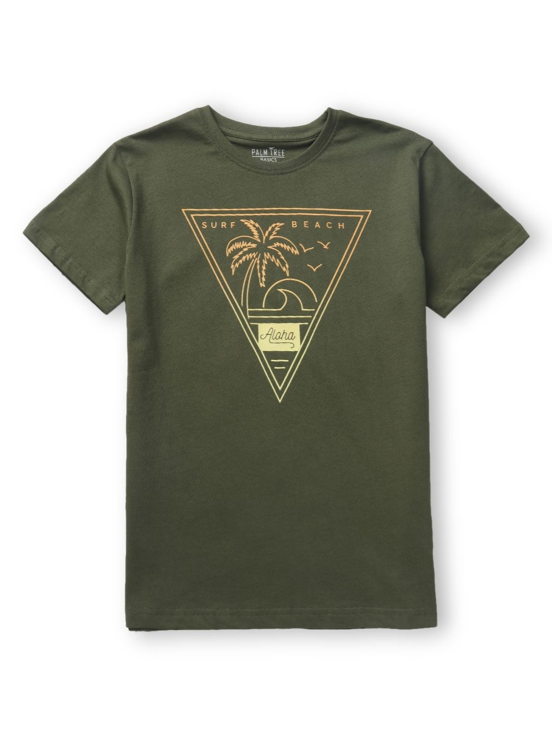 

Palm Tree Boys Graphic Printed Round Neck Cotton T-Shirt, Olive