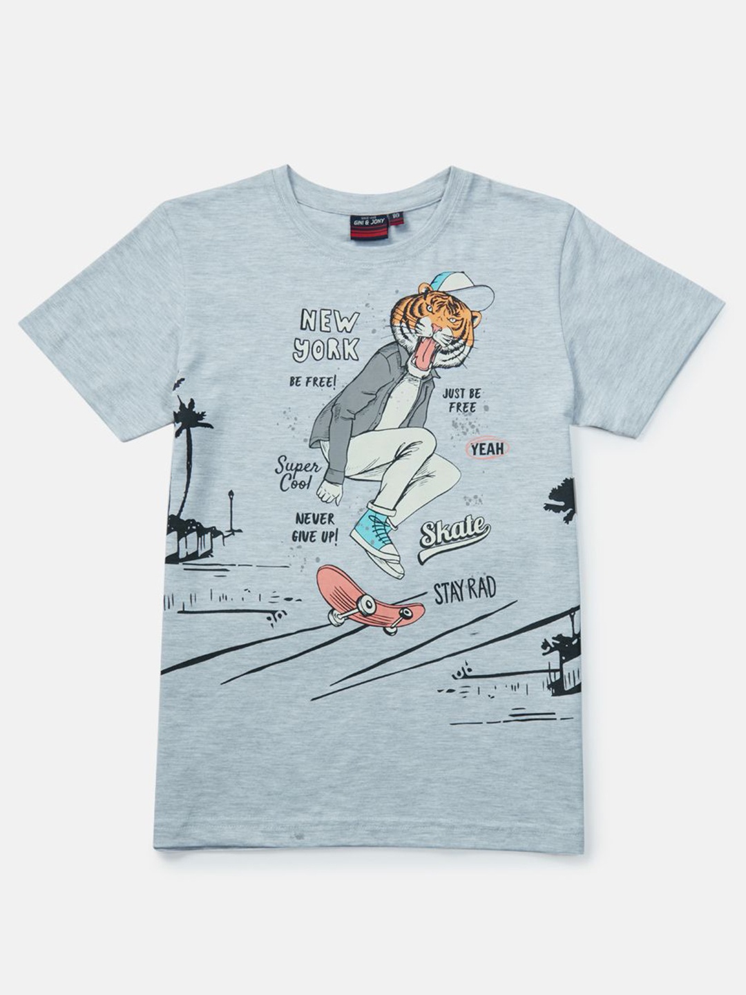 

Gini and Jony Boys Graphic Printed Round Neck Cotton T-shirt, Grey