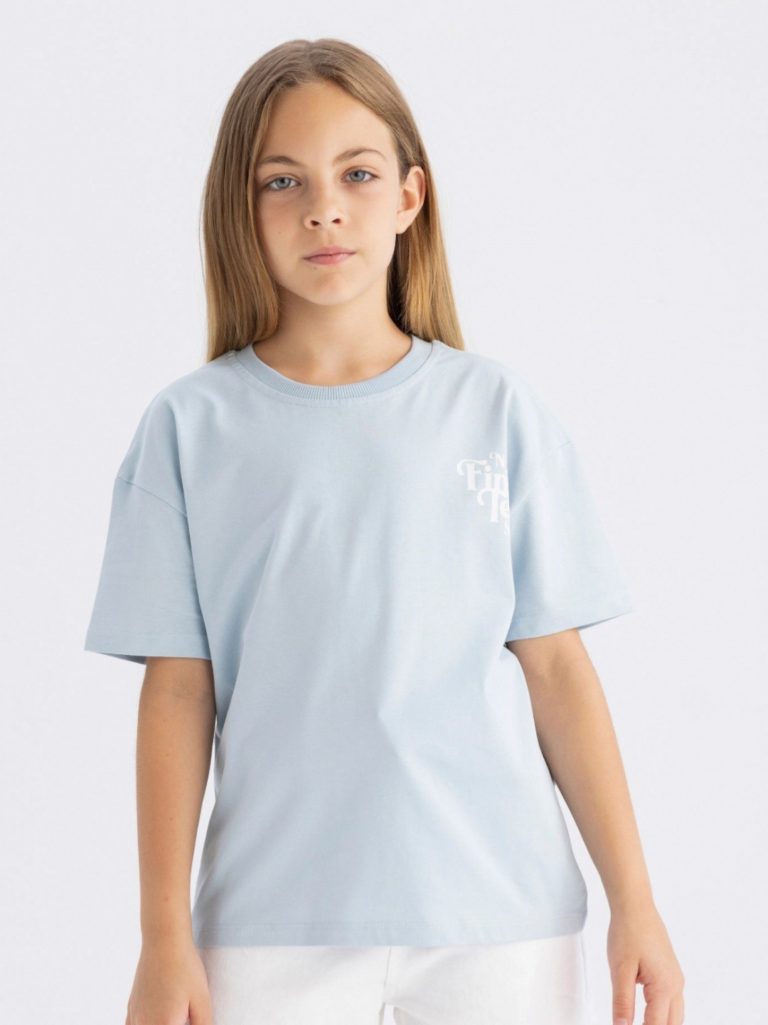 

DeFacto Girls Solid Round Neck Cotton T-shirt, Na