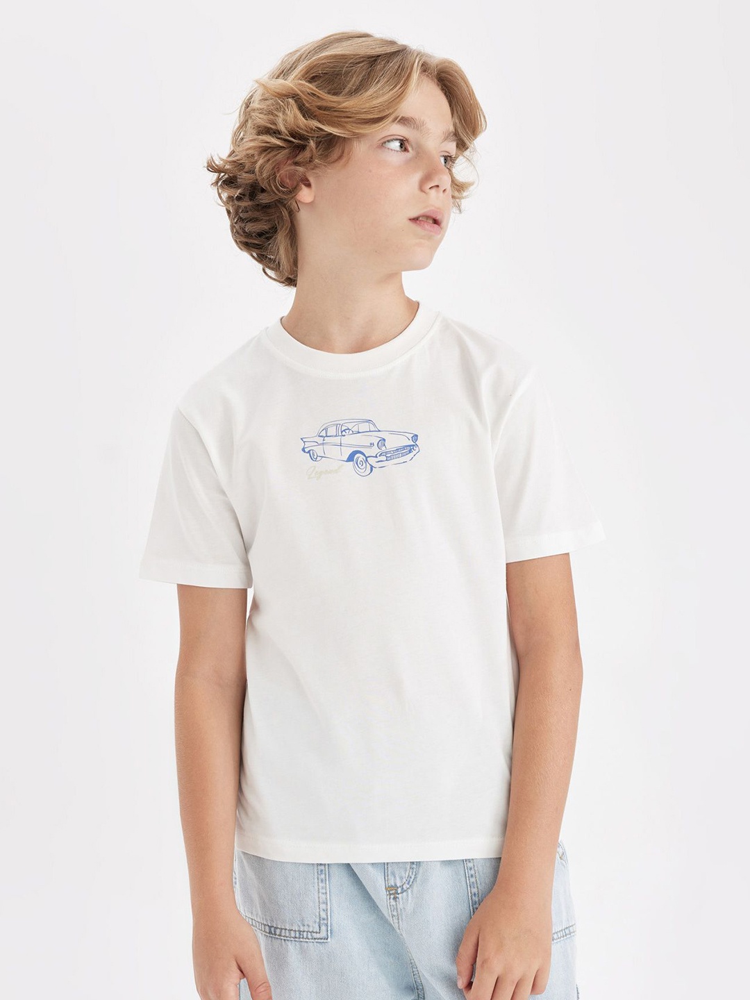 

DeFacto Boys Graphic Printed Round Neck Cotton T-shirt, White