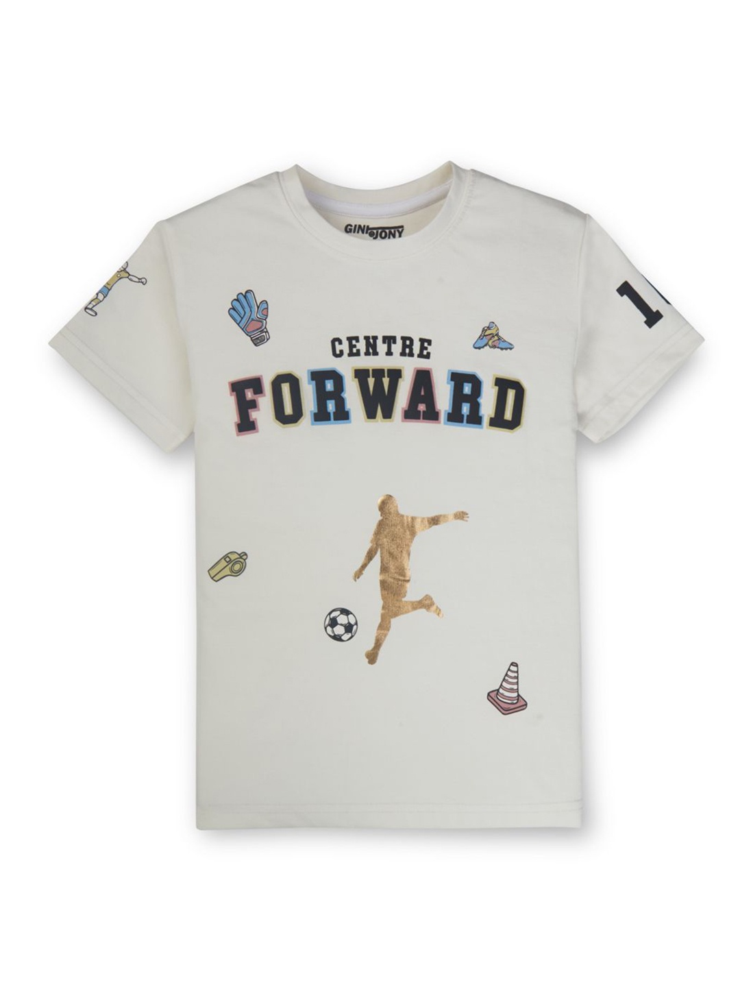 

Gini and Jony Boys Graphic Printed Round Neck Cotton T-shirt, White
