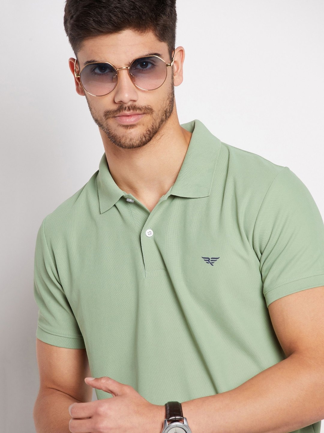 

RISS Men Solid Polo Collar Cotton T-shirt, Sea green