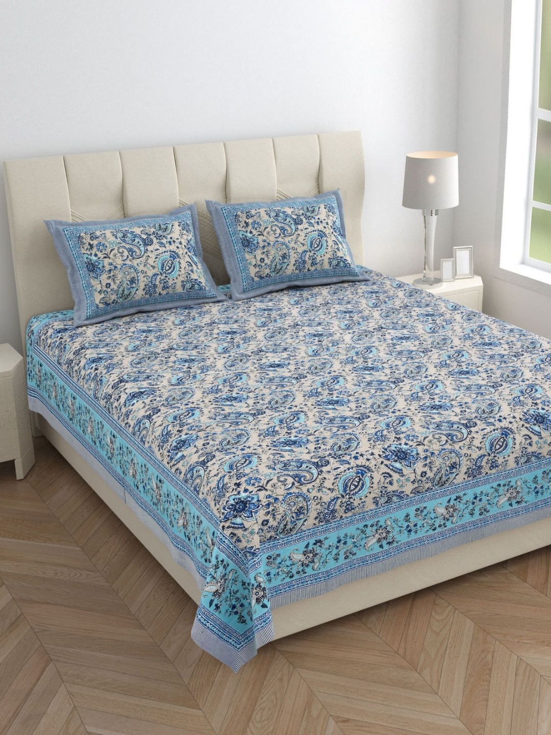 

Urban Jaipur jaypore Grey & Blue Ethnic Printed 210 TC Cotton King Bedsheet Set