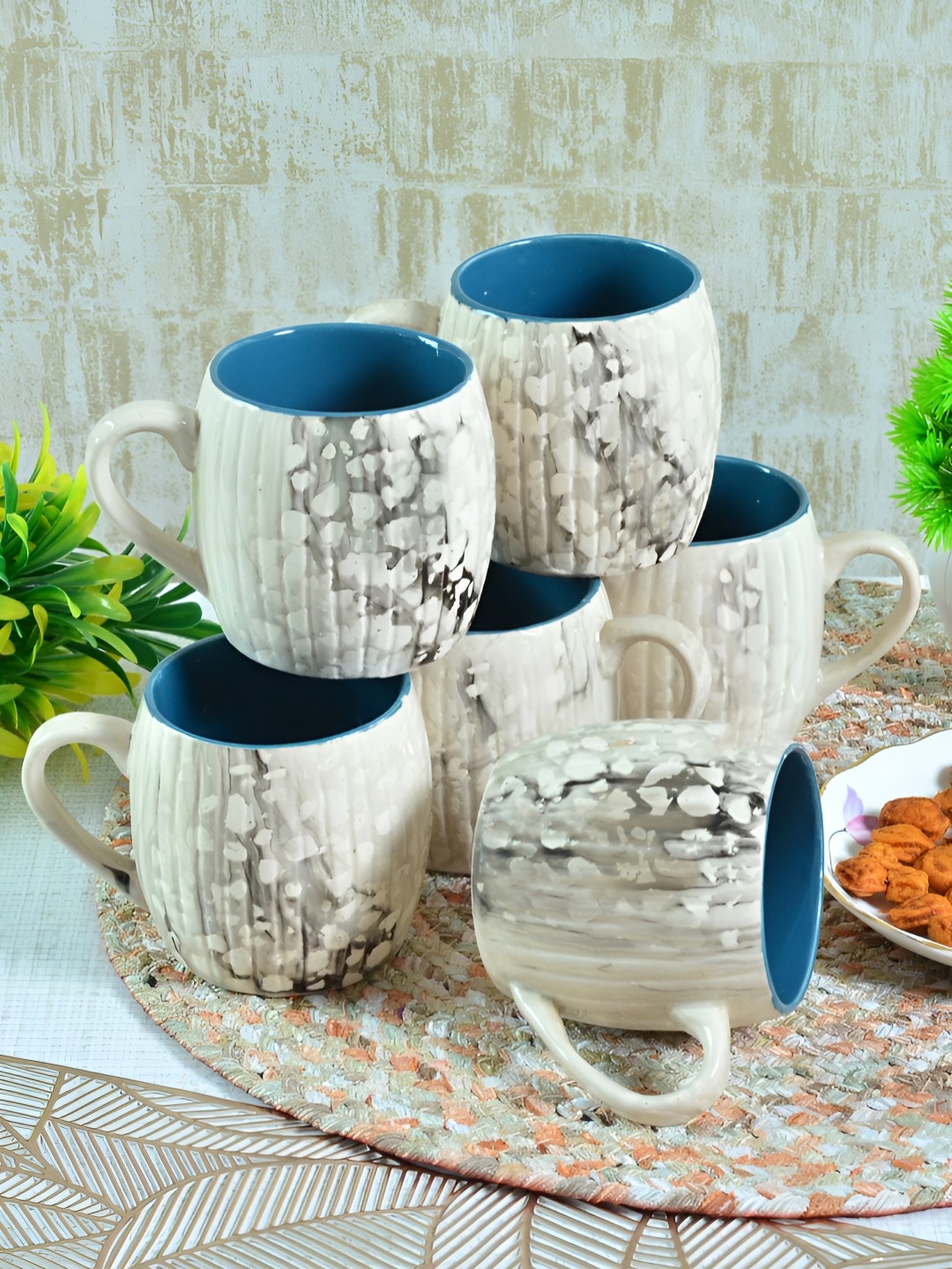 

FABINALIV Blue & White Solid Ceramic Glossy Cups and Mugs