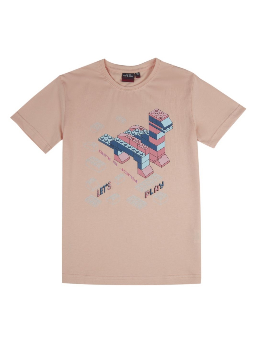 

Gini and Jony Boys Graphic Printed Round Neck Cotton T-shirt, Peach