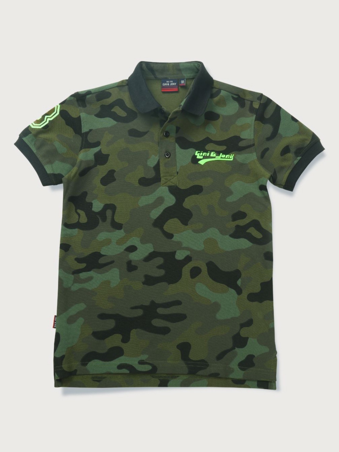 

Gini and Jony Boys Camouflage Printed Polo Collar Cotton T-shirt, Green