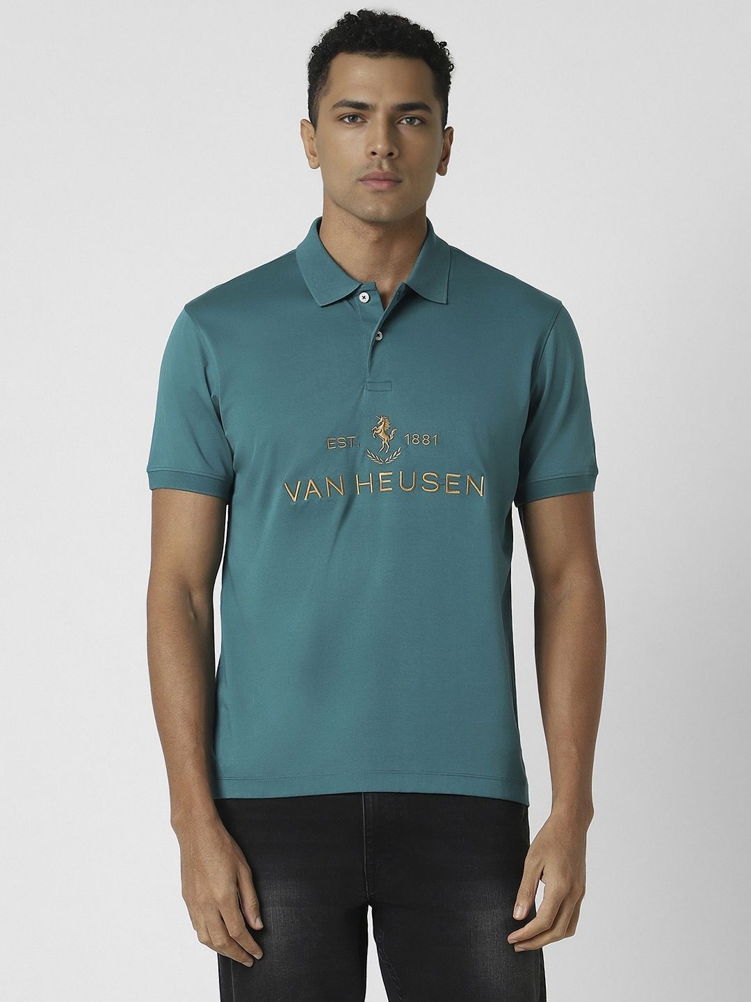

Van Heusen Sport Men Typography Printed Polo Collar Cotton T-shirt, Green