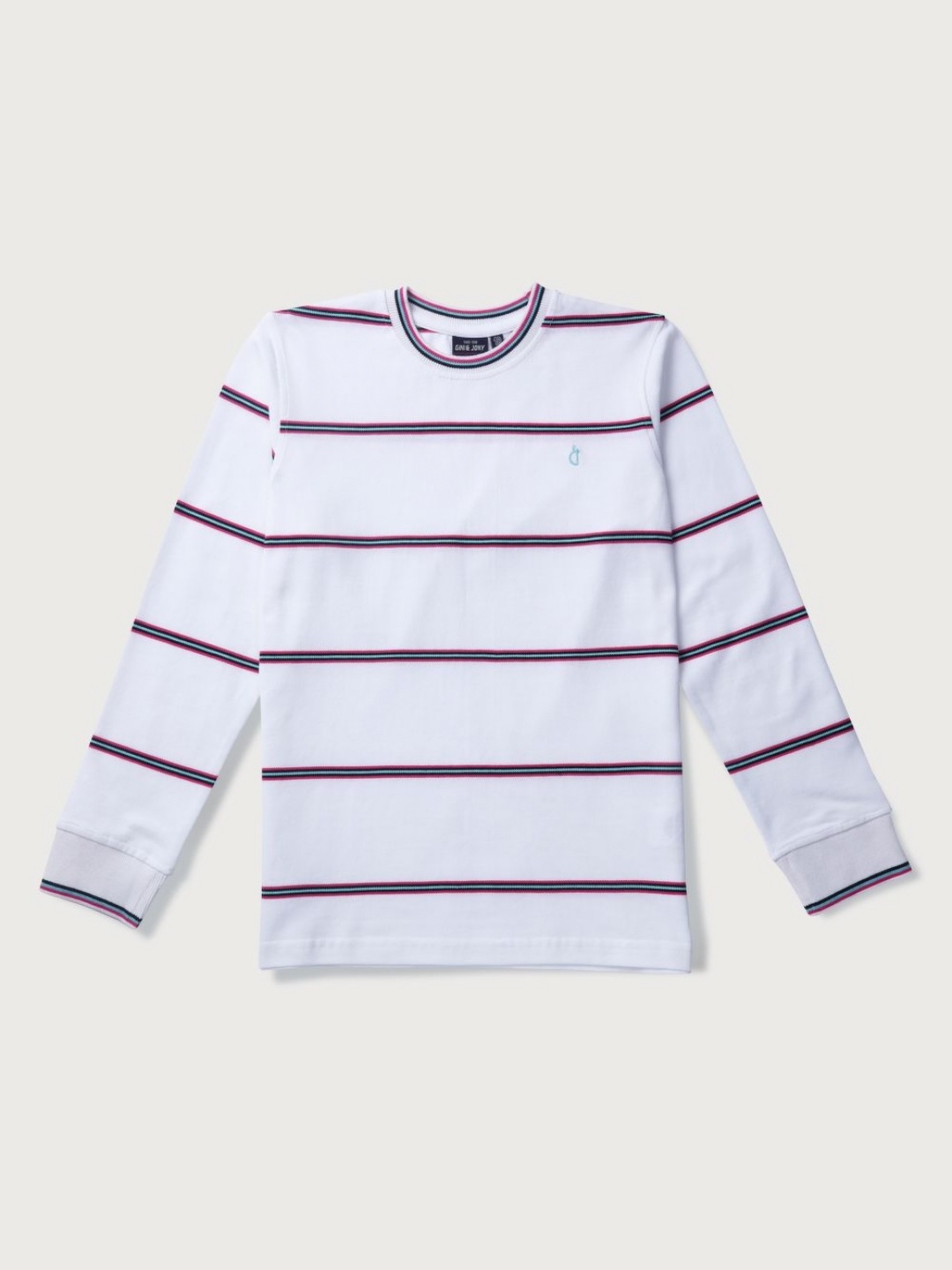 

Gini and Jony Boys Striped Round Neck Cotton T-shirt, White