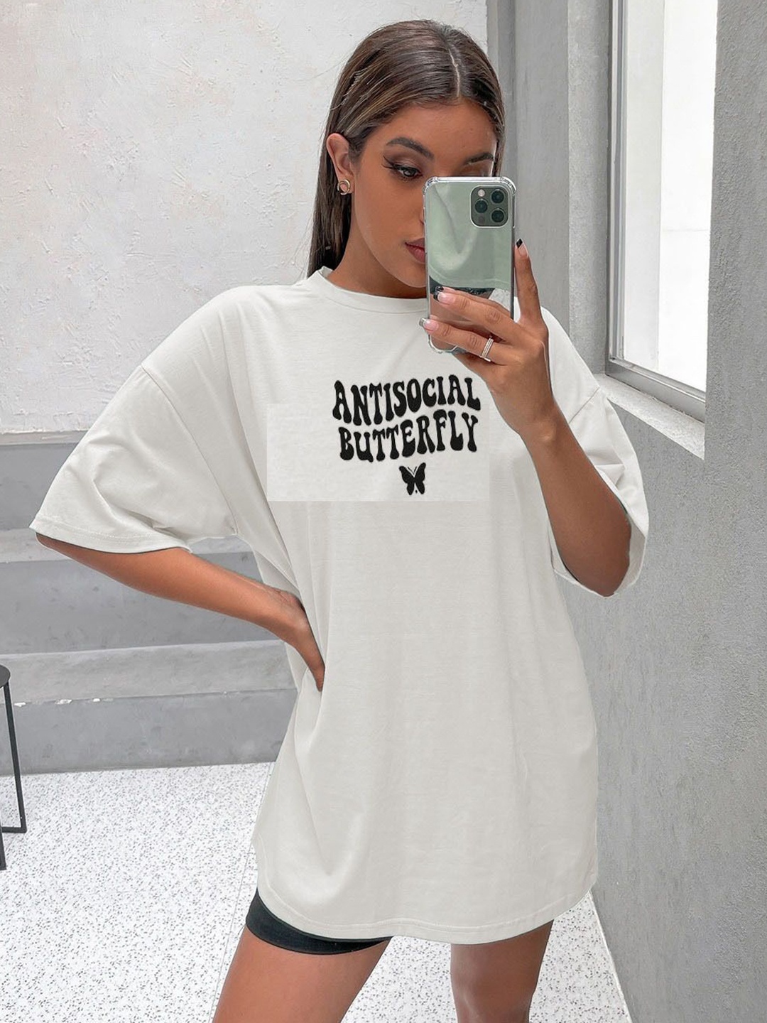 

REVEXO Women Typography Printed Cotton T-shirt, White
