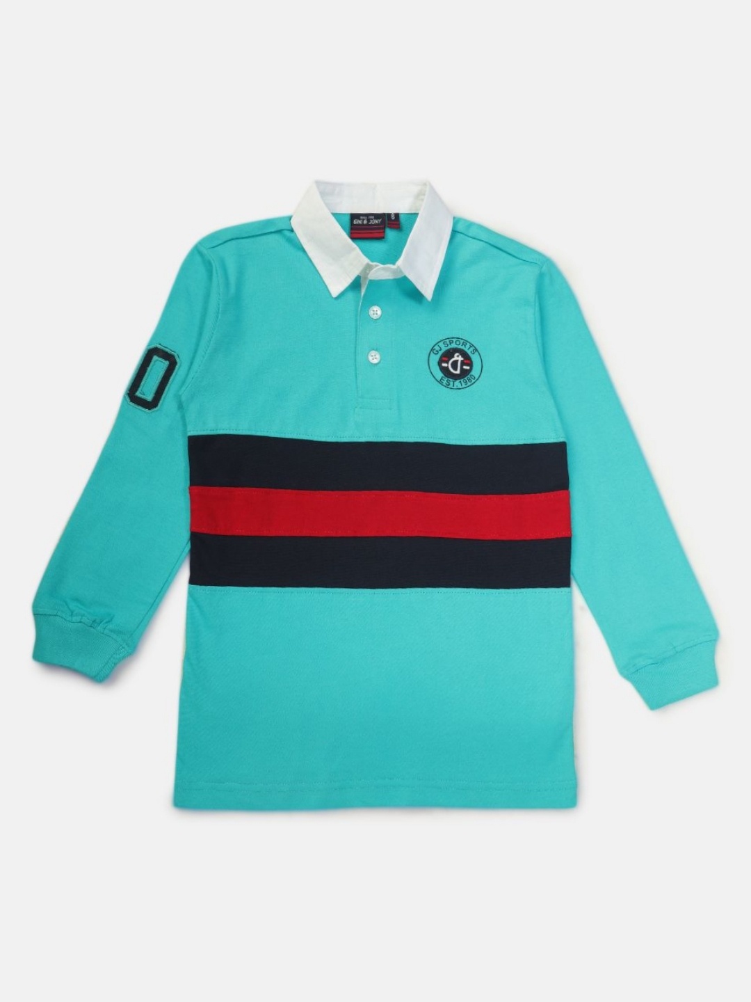 

Gini and Jony Boys Colourblocked Polo Collar Cotton T-shirt, Turquoise blue