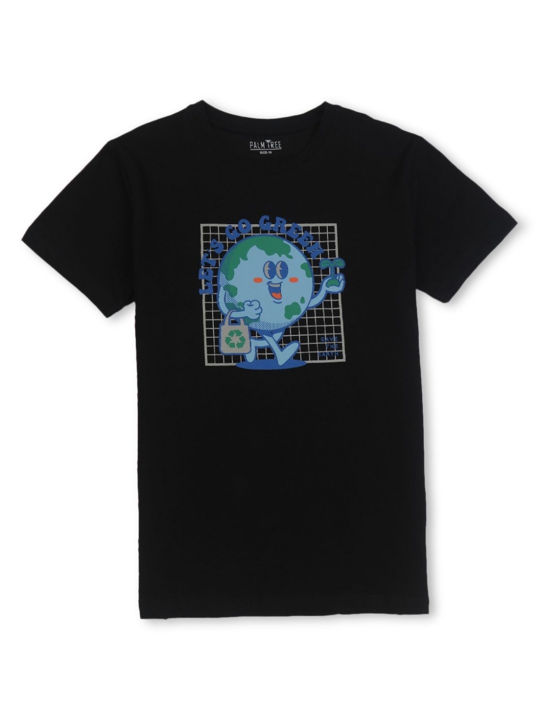 

Palm Tree Boys Graphic Printed Round Neck Cotton T-Shirt, Black
