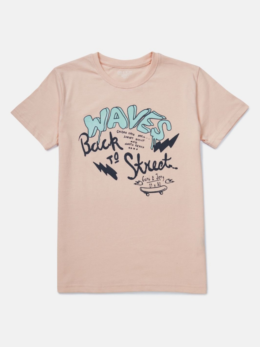 

Gini and Jony Boys Typography Printed Round Neck Cotton T-shirt, Peach