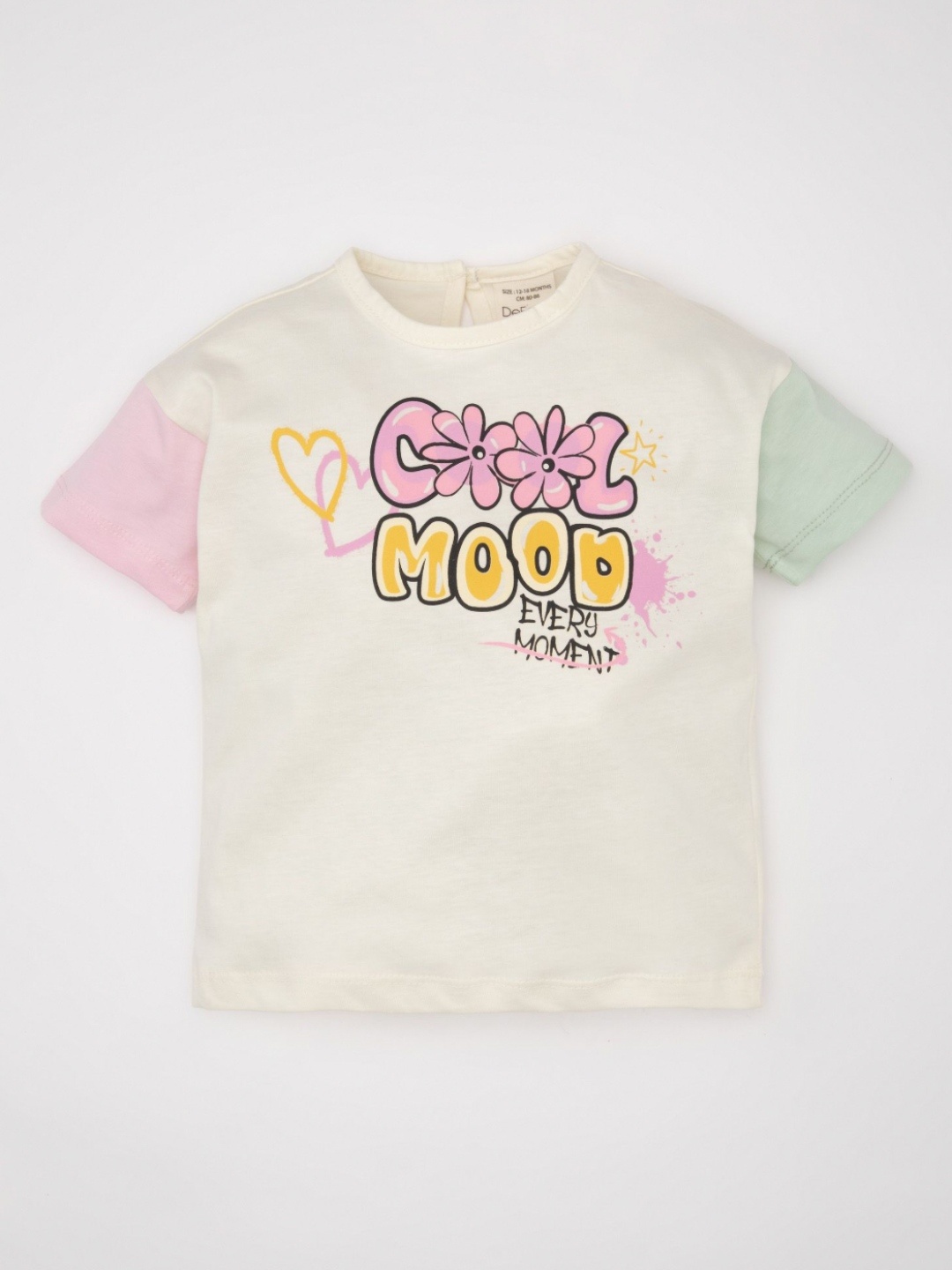 

DeFacto Girls Typography Printed Round Neck Cotton T-shirt, Cream