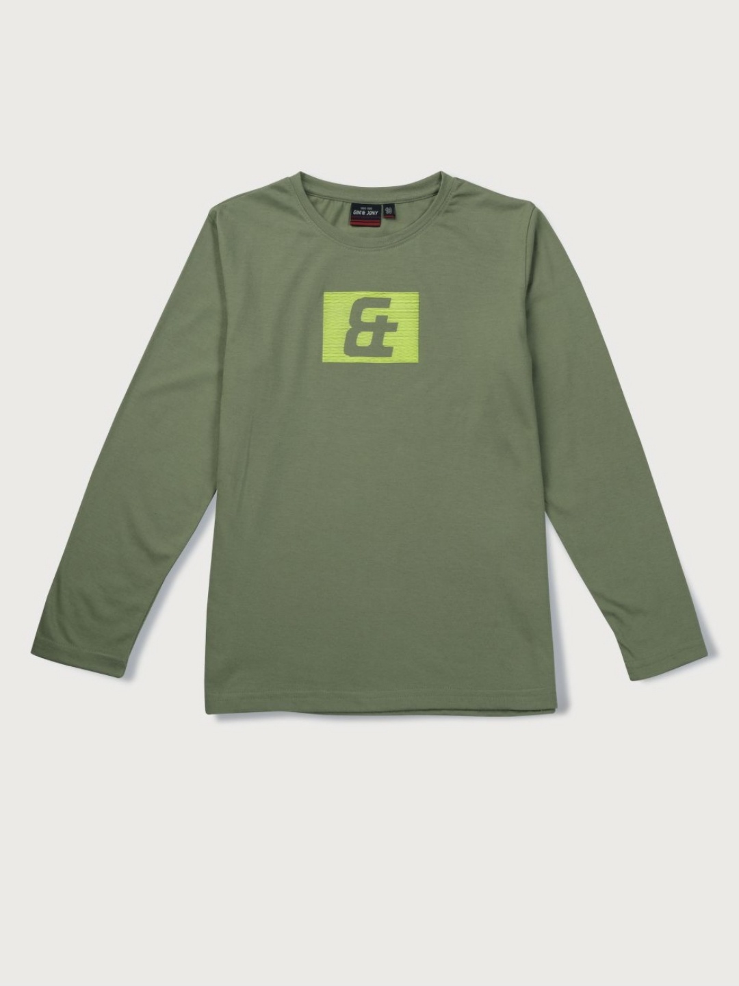 

Gini and Jony Boys Brand Logo Printed Round Neck Cotton T-shirt, Olive