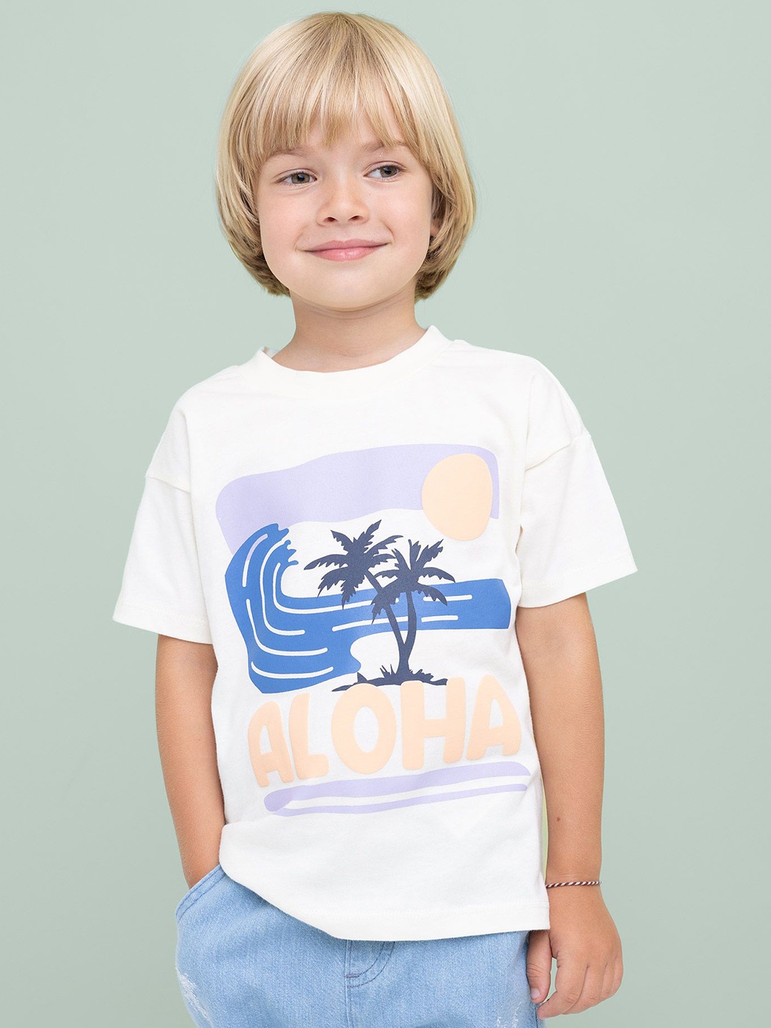 

DeFacto Boys Graphic Printed Round Neck Cotton T-shirt, White