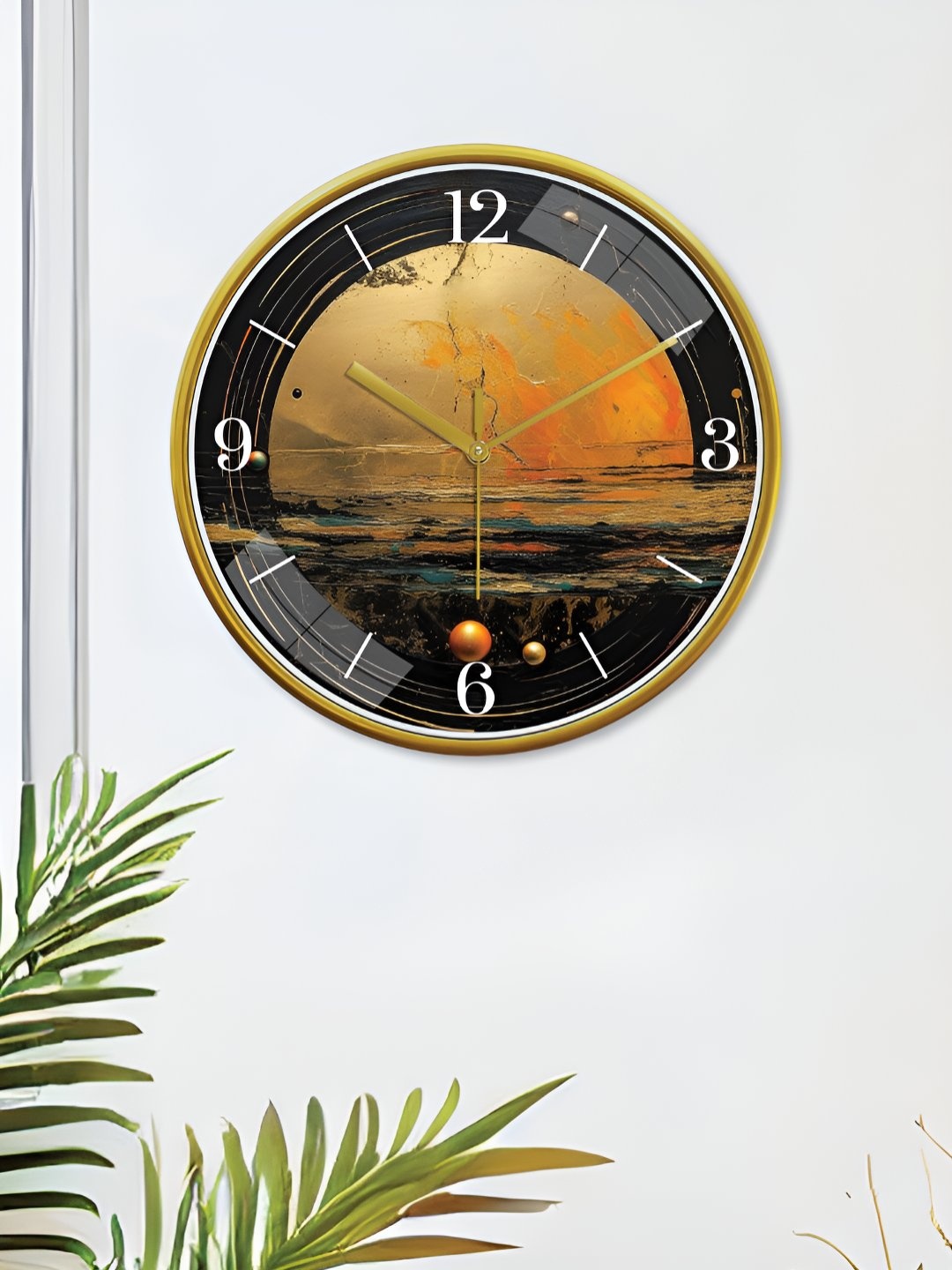 

RANDOM Printed Round Shaped Sweep Silent Movement Contemporary Wall Clock, Gold