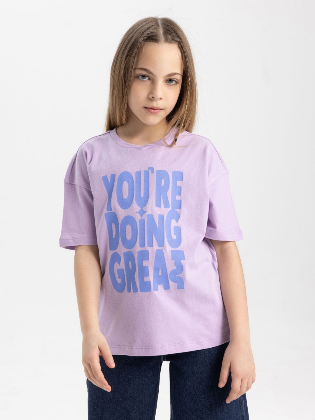 

DeFacto Girls Typography Printed Extended Sleeves T-shirt, Na