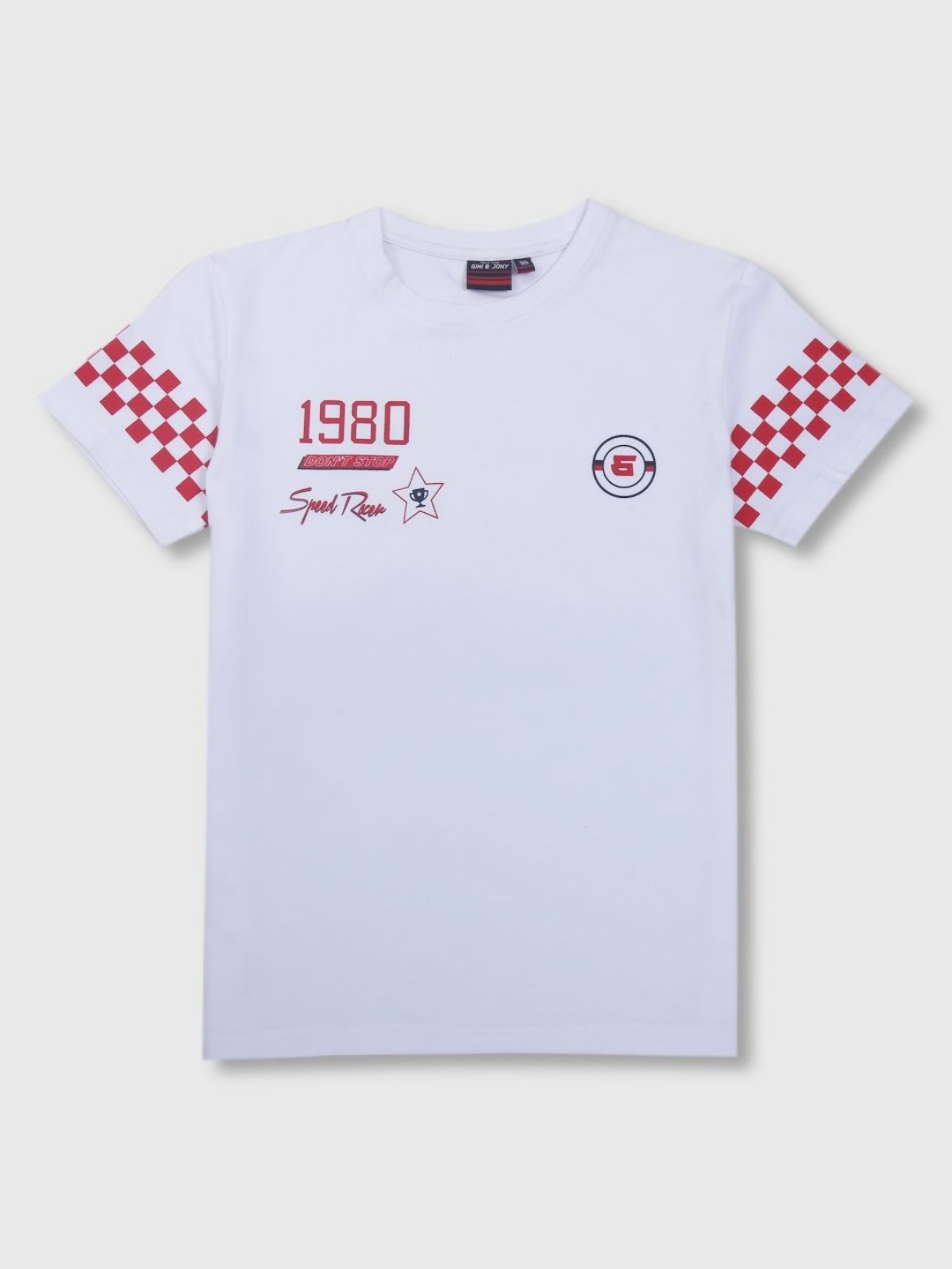 

Gini and Jony Boys Graphic Printed Round Neck Cotton T-shirt, White