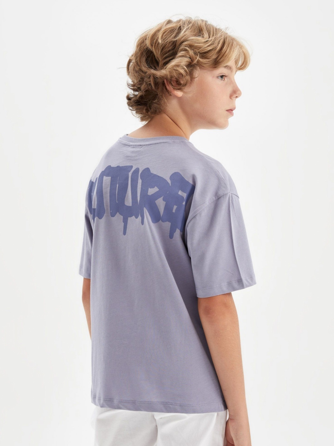 

DeFacto Boys Cotton Round Neck Typography Printed T-shirt, Lavender