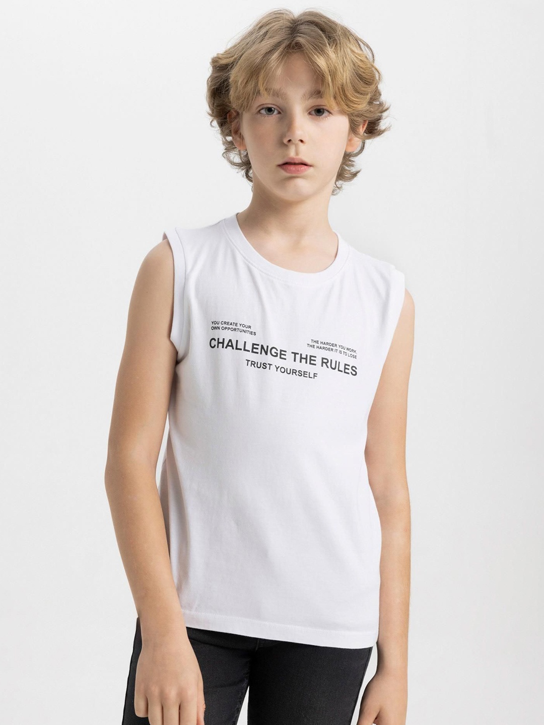 

DeFacto Boys Typography Printed Round Neck Cotton T-shirt, White