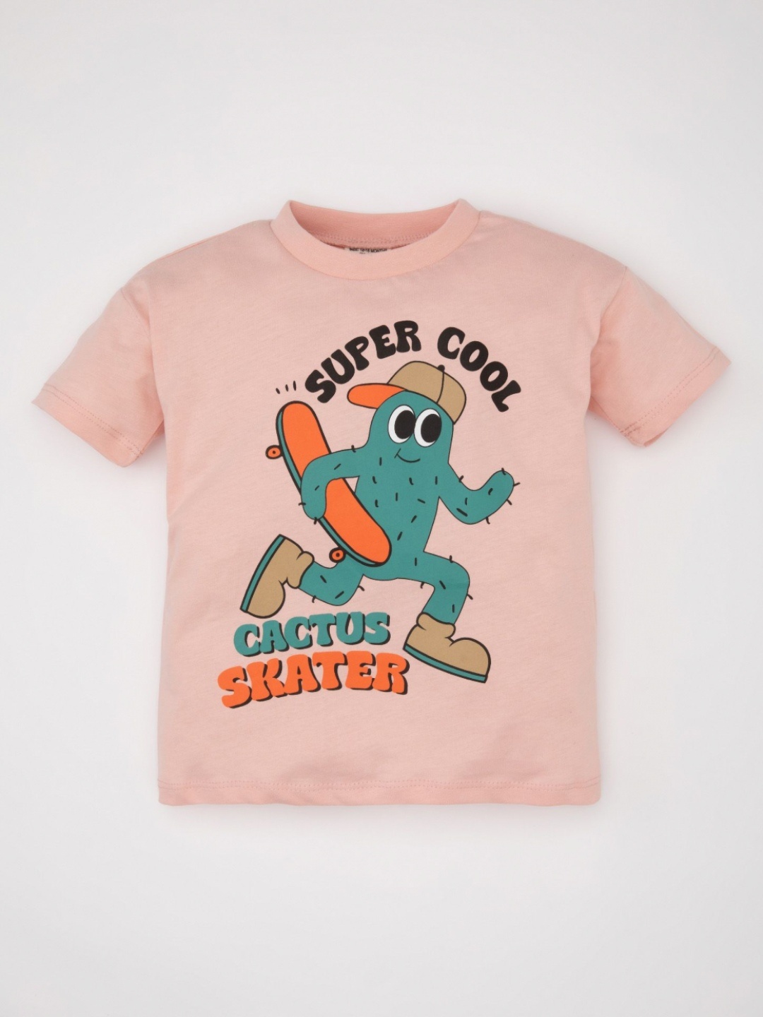 

DeFacto Boys Graphic Printed Round Neck Cotton T-shirt, Peach