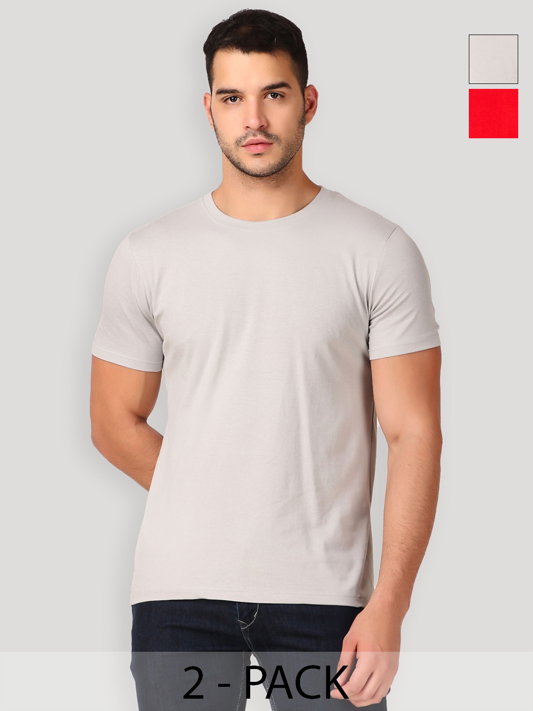 

inner element Men Pack Of 2 Bio Finish Solid Round Neck Cotton T-shirts, Cream