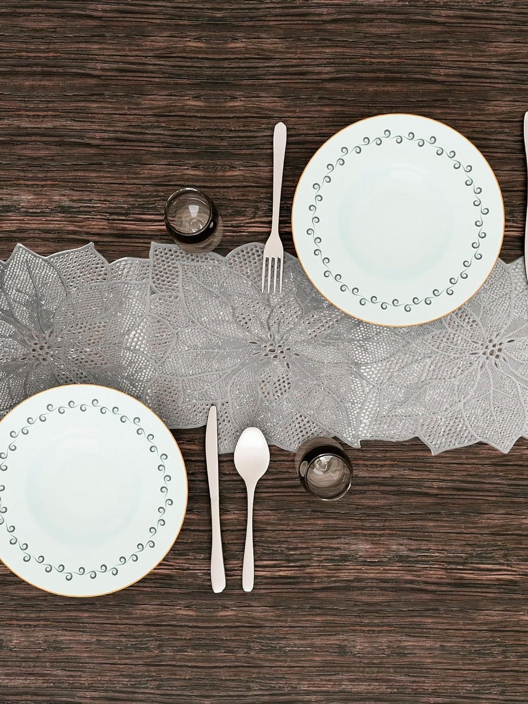 

Dakshya Industries Silver Toned Floral Table Runner