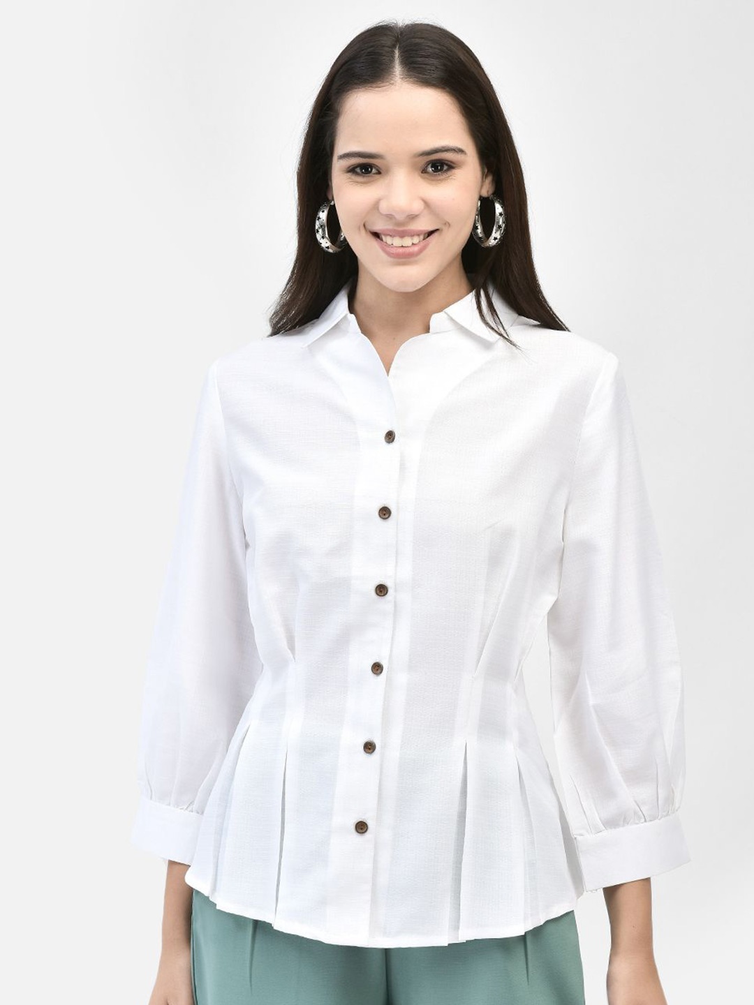 

FUTURO Women Solid Shirt Collar Top, White