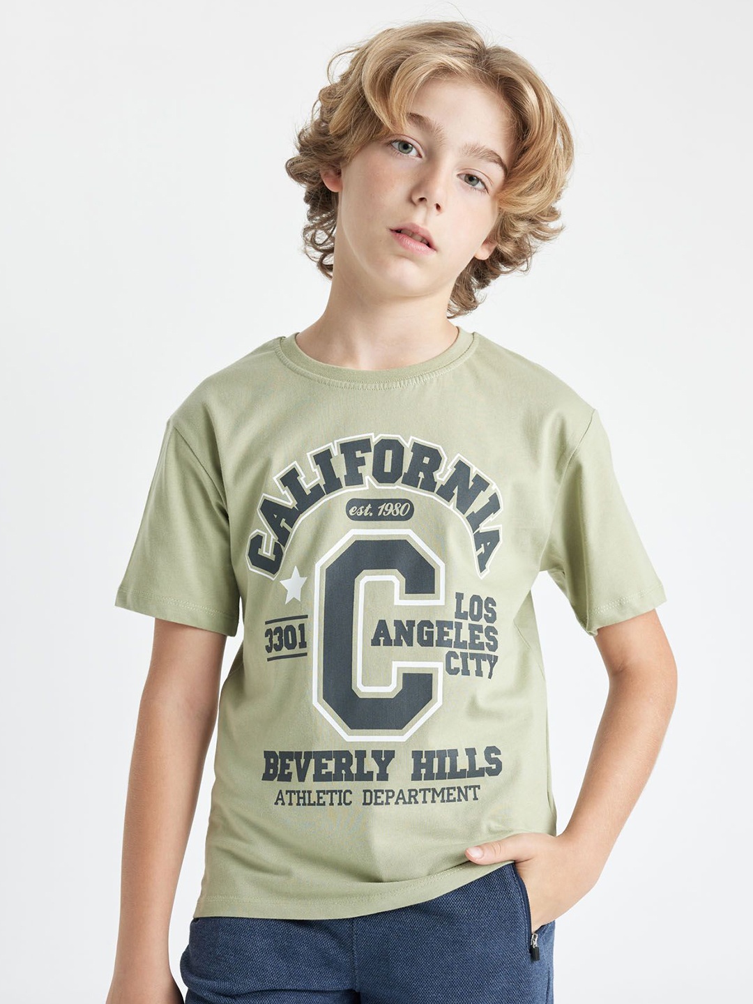 

DeFacto Boys Typography Printed Round Neck Cotton T-shirt, Green
