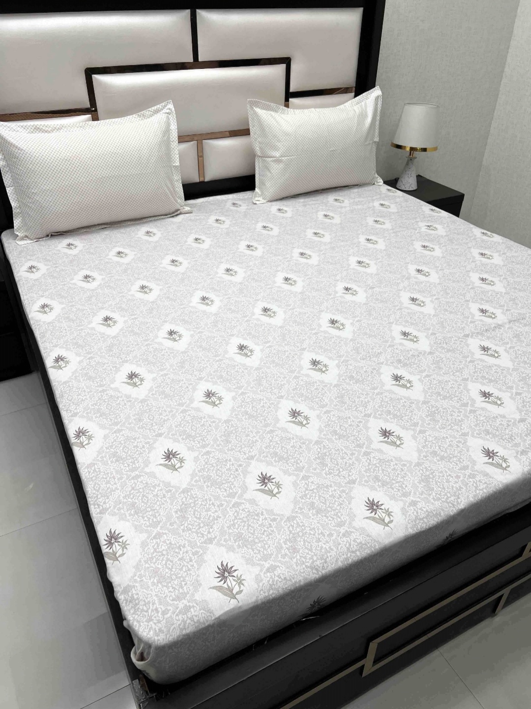 

Pure Decor Lifestyle White Floral Pure Cotton 300 TC King Bedsheet & 2 Pillow Covers