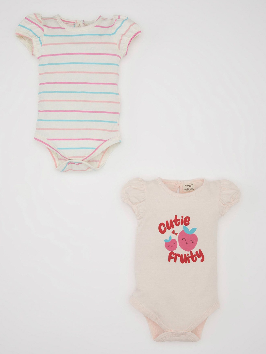 

DeFacto Girls Striped V-Neck Extended Sleeves Cotton T-shirt, Na