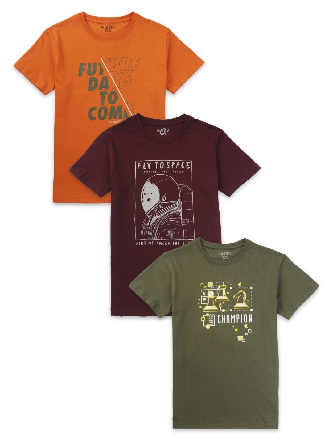

Palm Tree Boys Pack Of 3 Graphic Printed Round Neck Cotton T-shirts, Orange