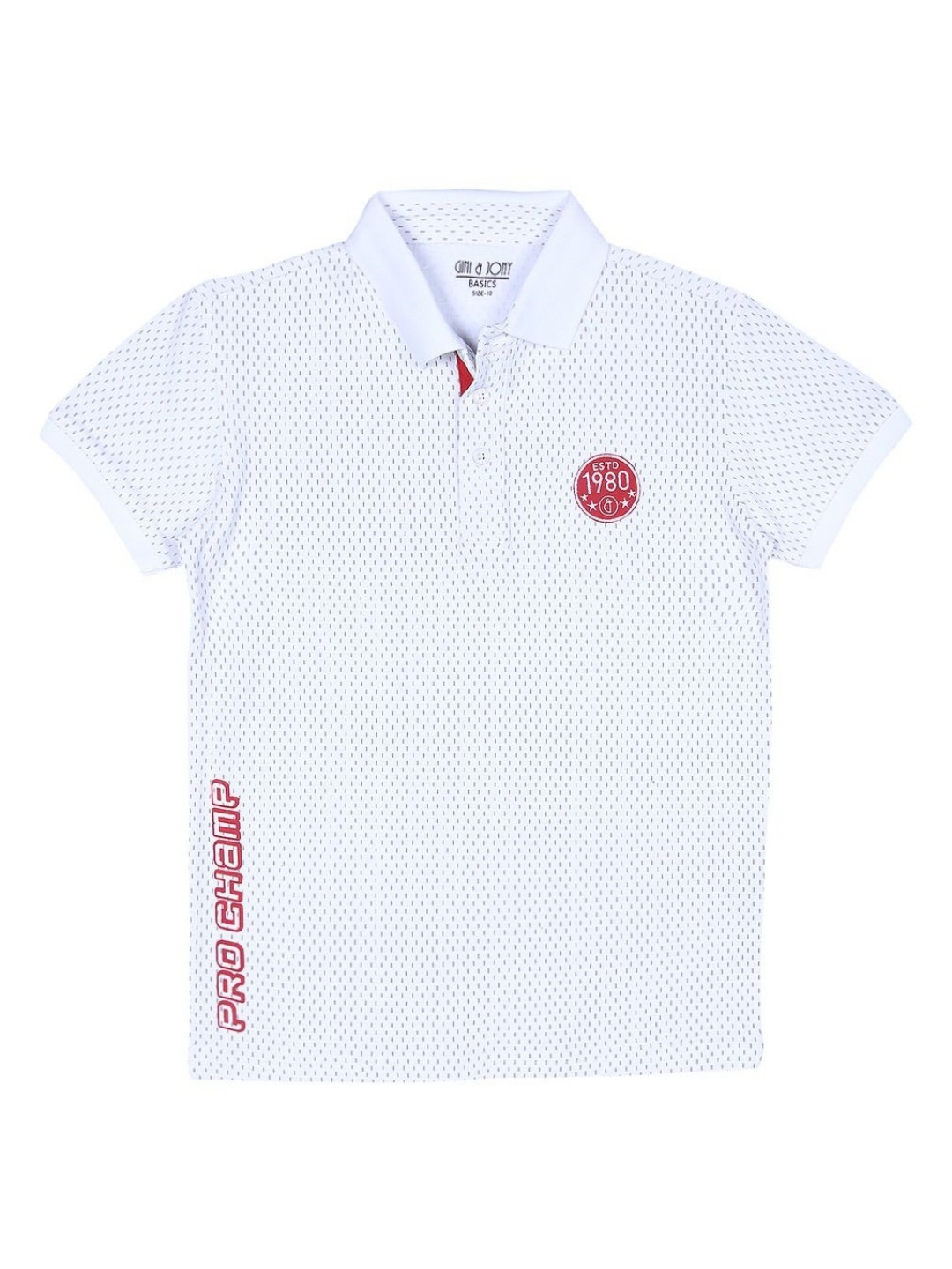 

Gini and Jony Boys Geometric Printed Polo Collar Cotton T-shirt, White