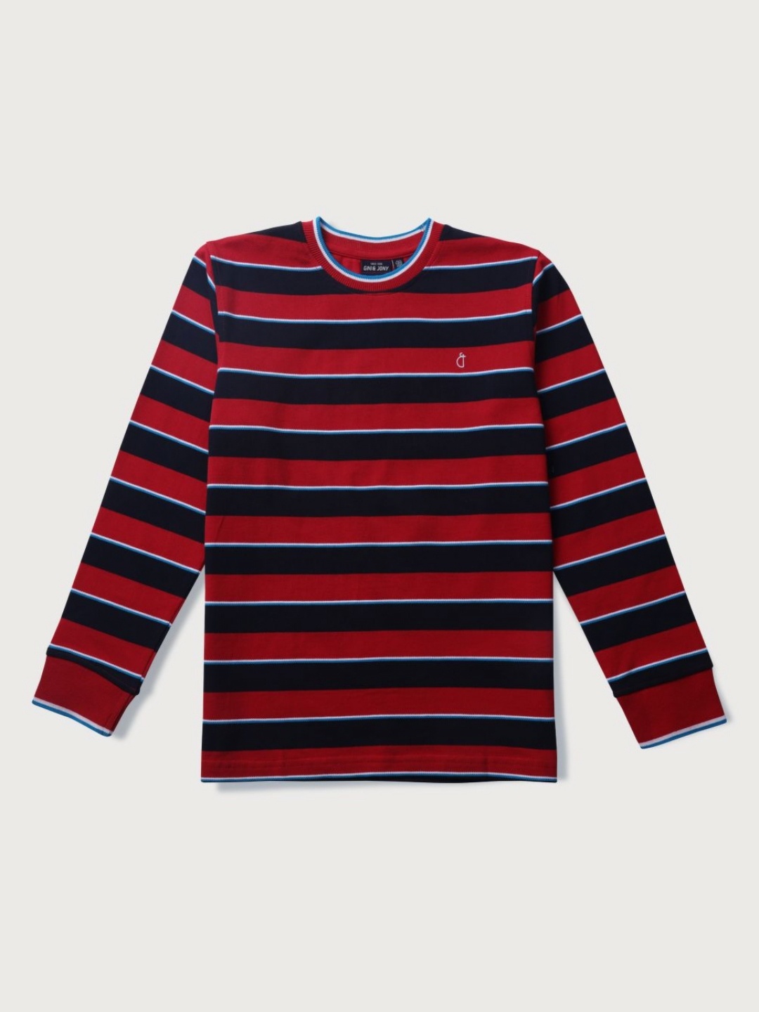 

Gini and Jony Boys Striped Round Neck Cotton T-shirt, Red