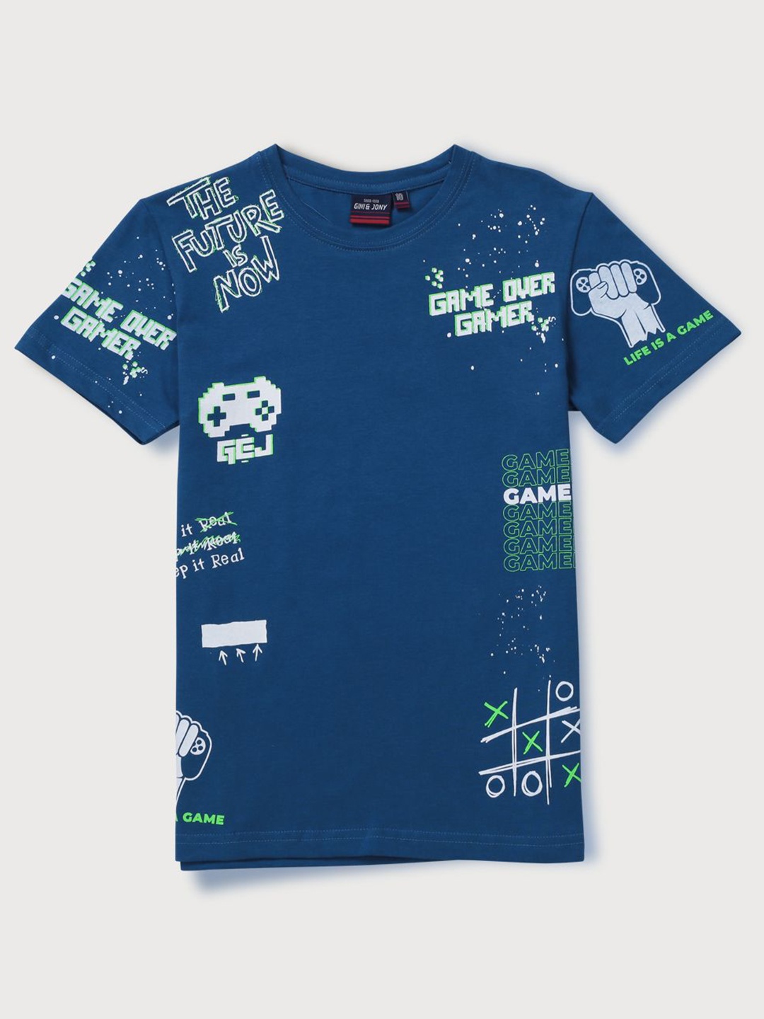 

Gini and Jony Boys Graphic Printed Round Neck Cotton T-shirt, Blue