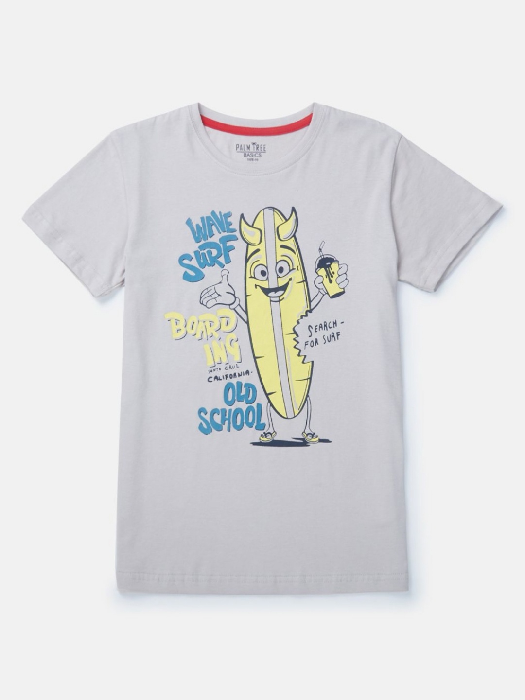

Palm Tree Boys Graphic Printed Round Neck Cotton T-Shirt, Grey