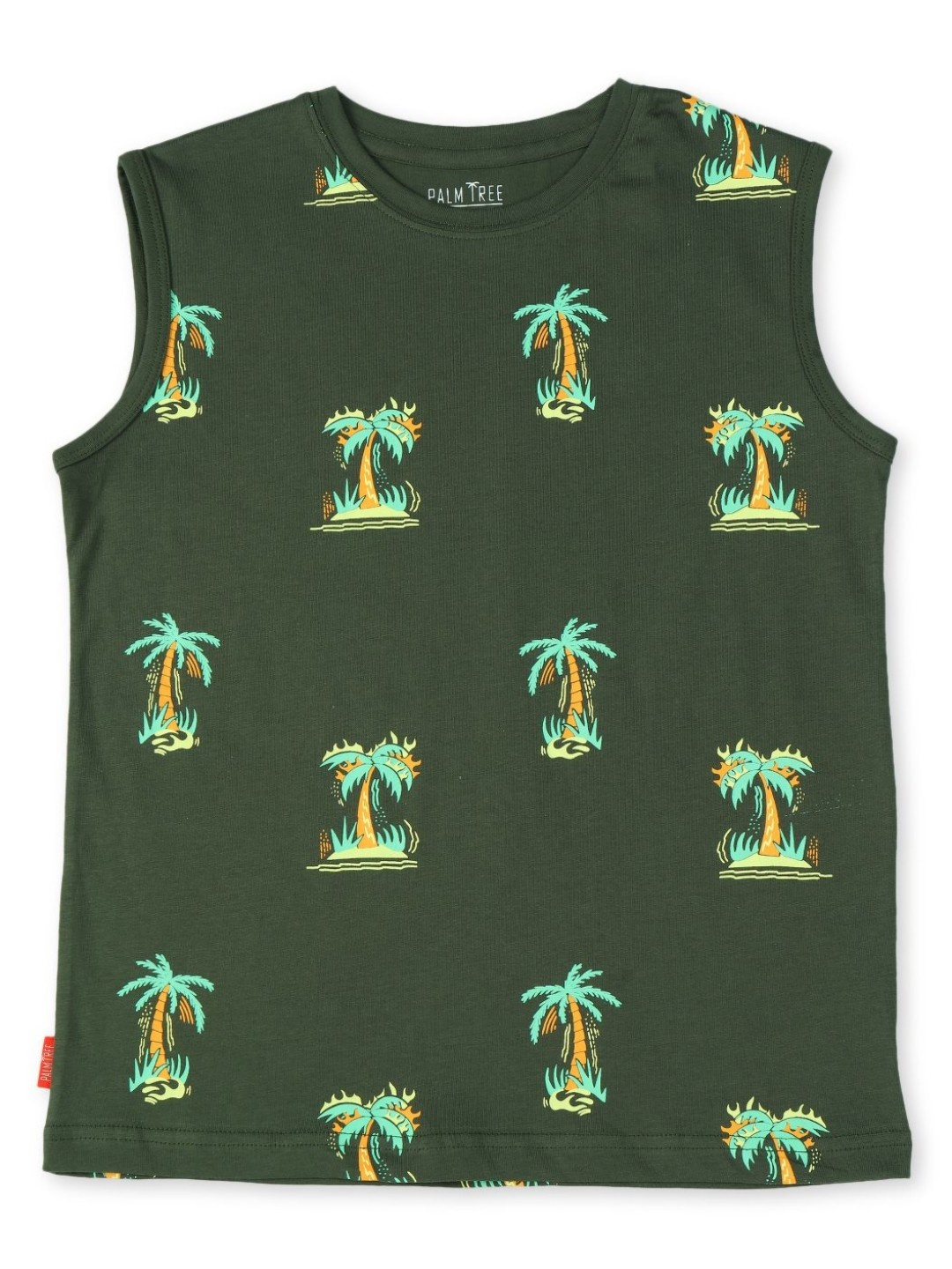 

Palm Tree Boys Graphic Printed Round Neck Cotton T-Shirt, Green