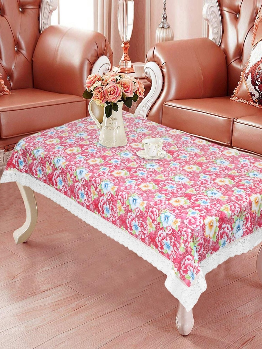 

LooMantha Pink & White Floral Printed 4 Seater Table Cover