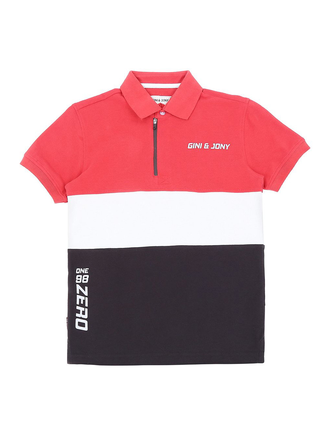 

Gini and Jony Boys Colourblocked Polo Collar Cotton T-shirt, Red