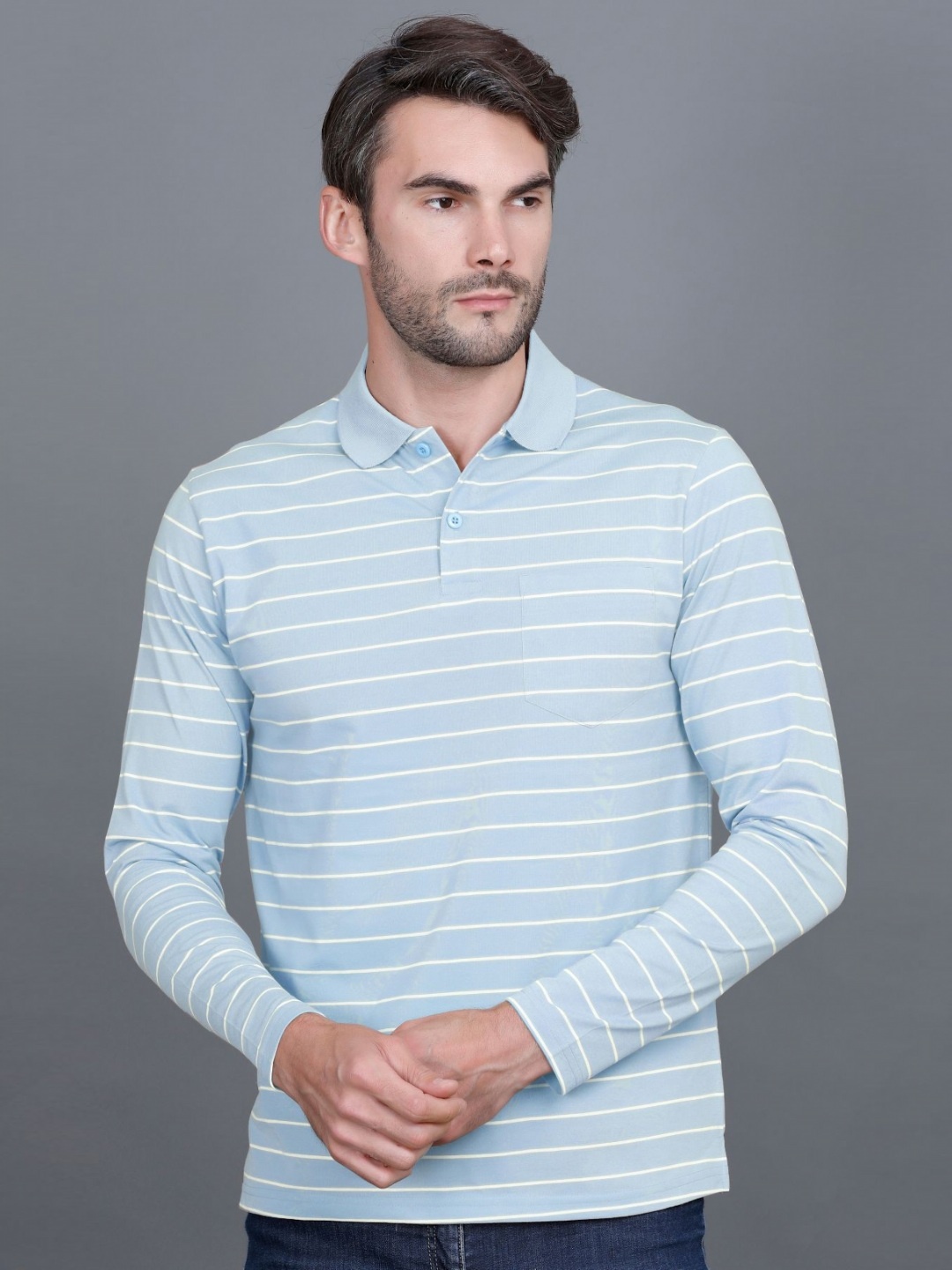 

GODFREY Men Striped Polo Collar Cotton T-shirt, Na