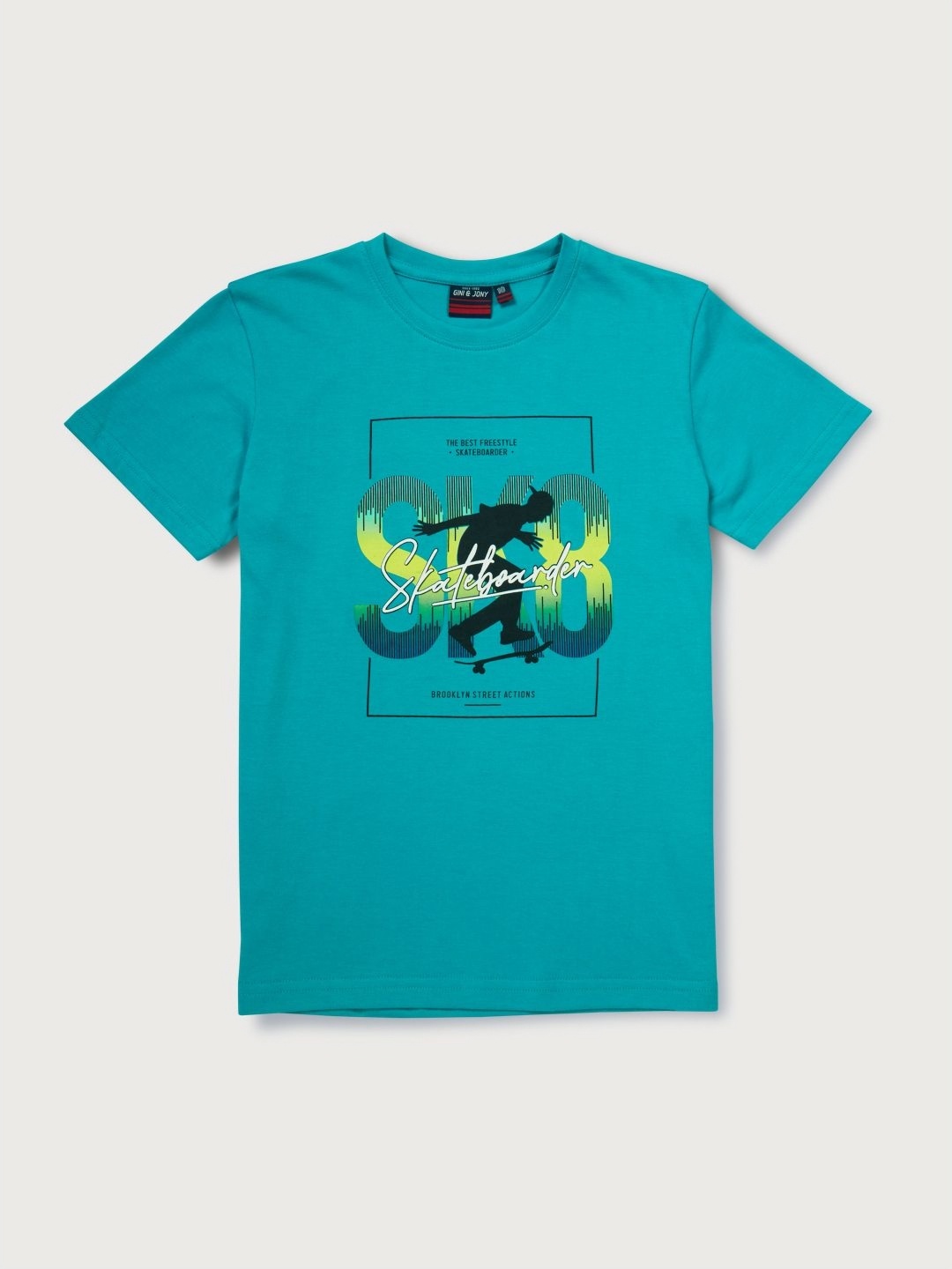 

Gini and Jony Boys Graphic Printed Round Neck Cotton T-shirt, Blue