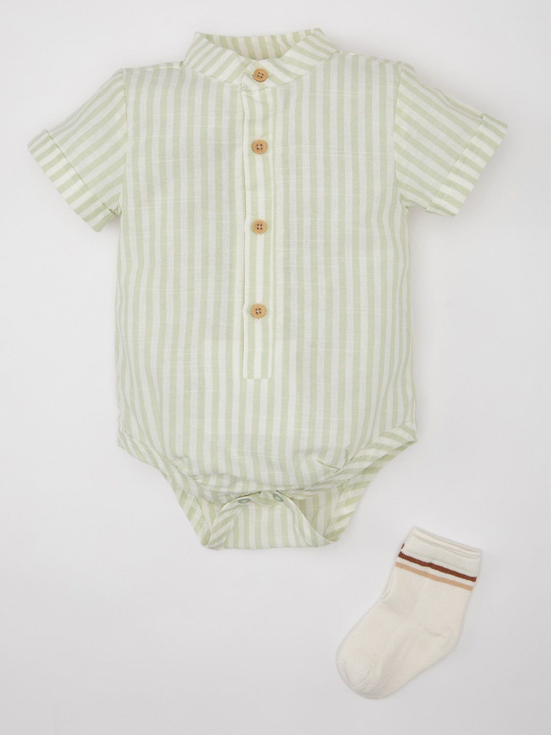

DeFacto Boys Striped Pure Cotton Bodysuit, Green