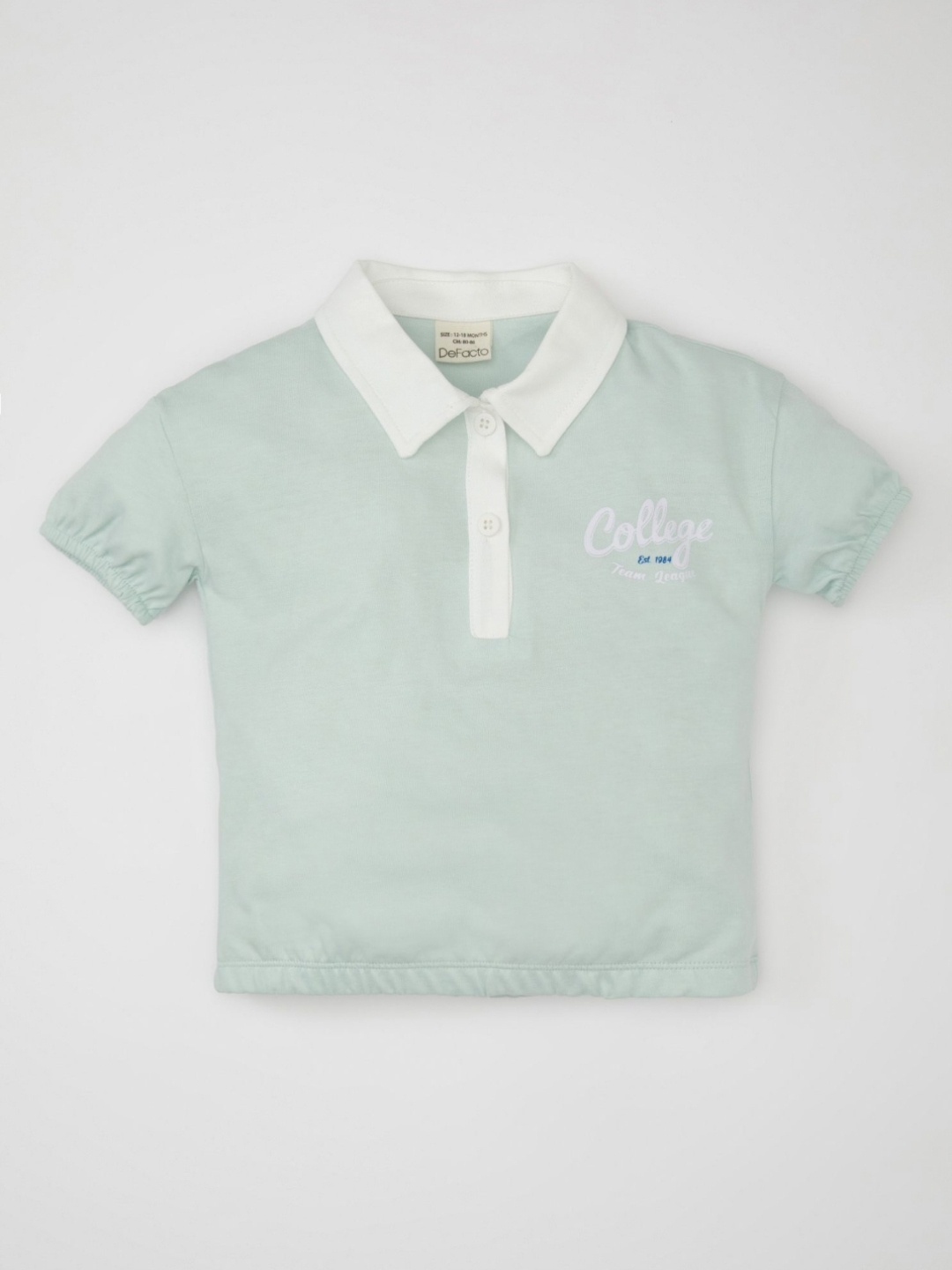 

DeFacto Girls Solid Polo Collar Cotton T-shirt, Sea green