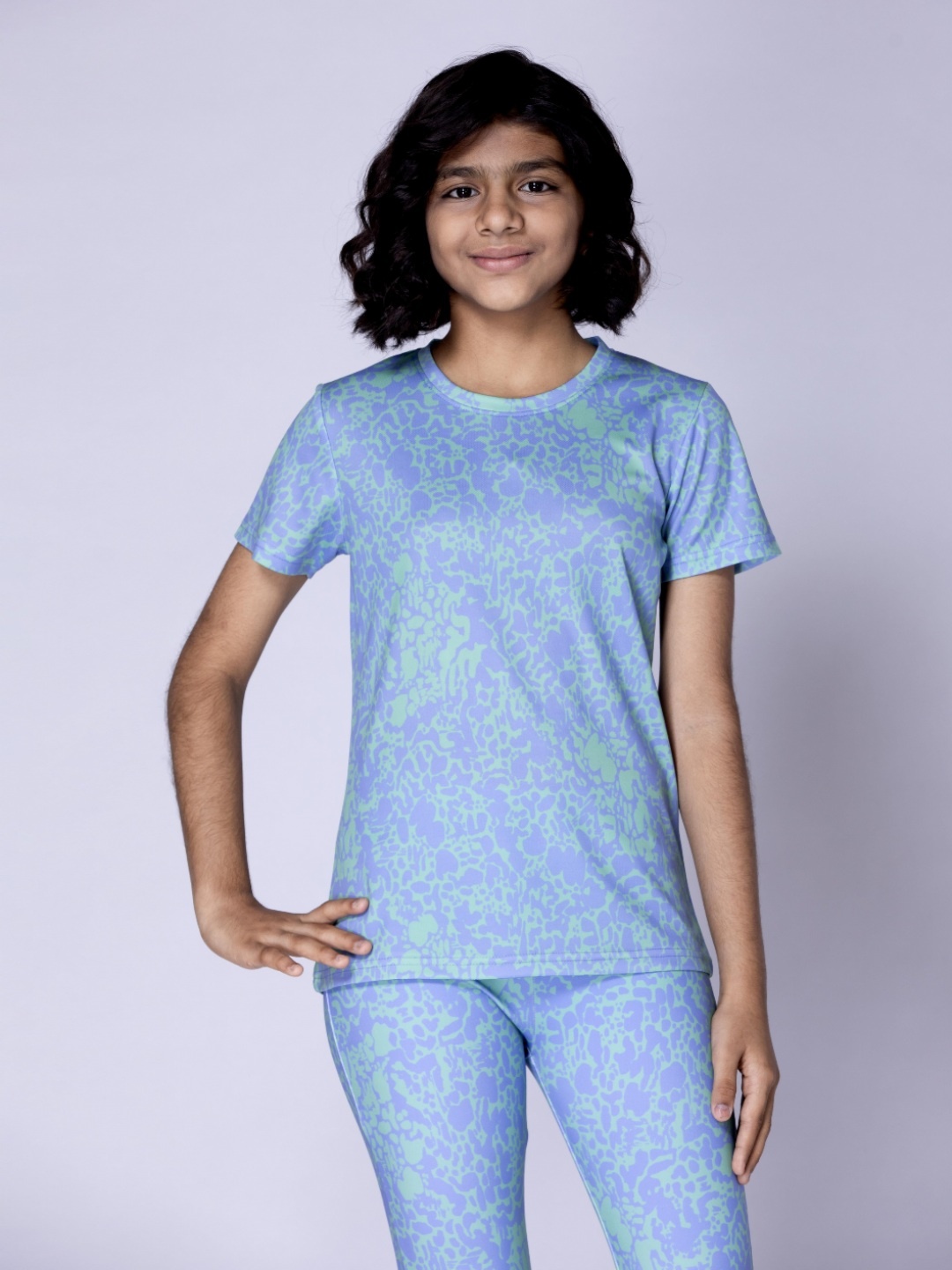 

UMILDO Girls Abstract Printed Round Neck T-Shirt, Blue