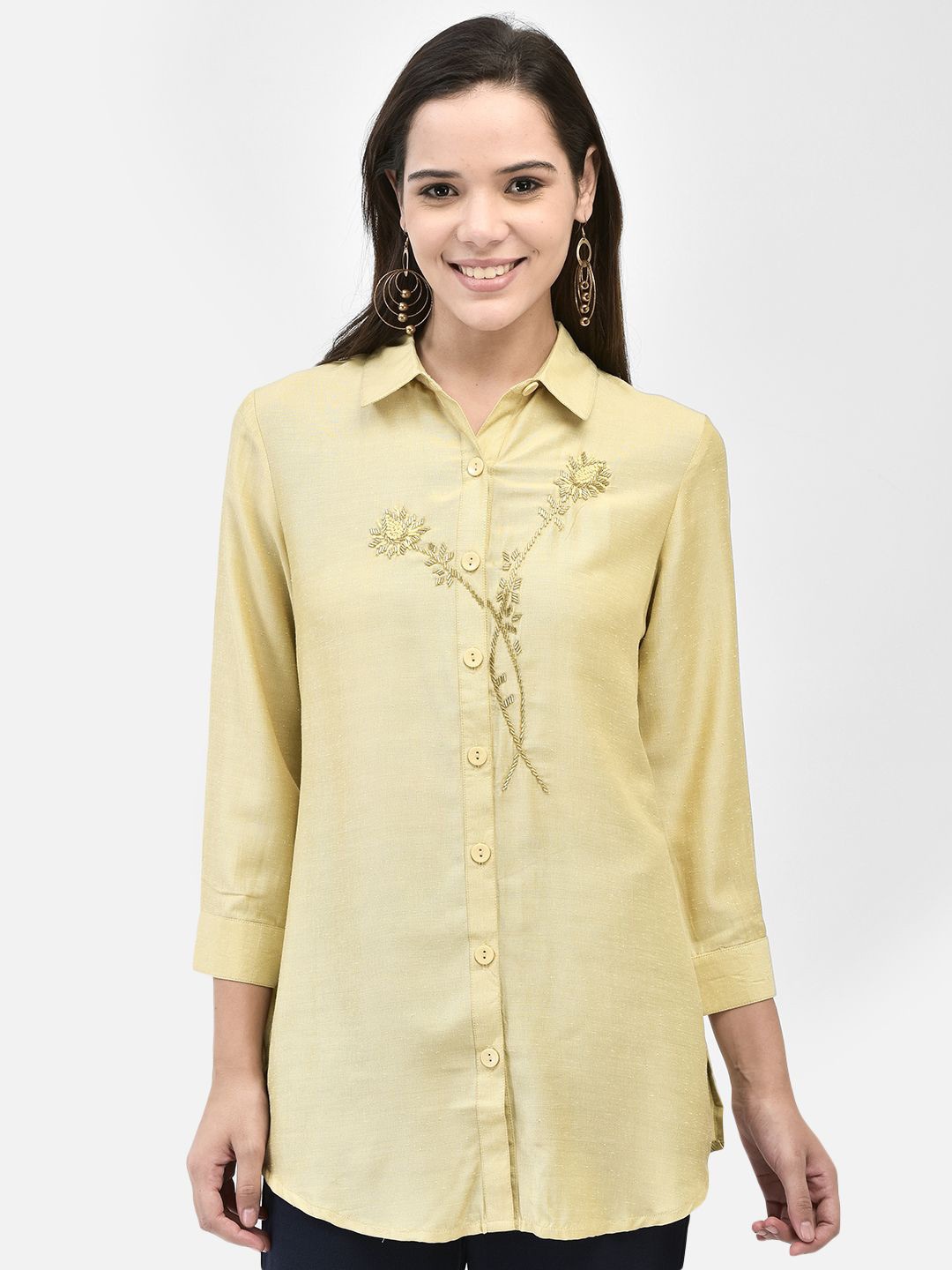 

FUTURO Women Solid Shirt Collar Top, Mustard