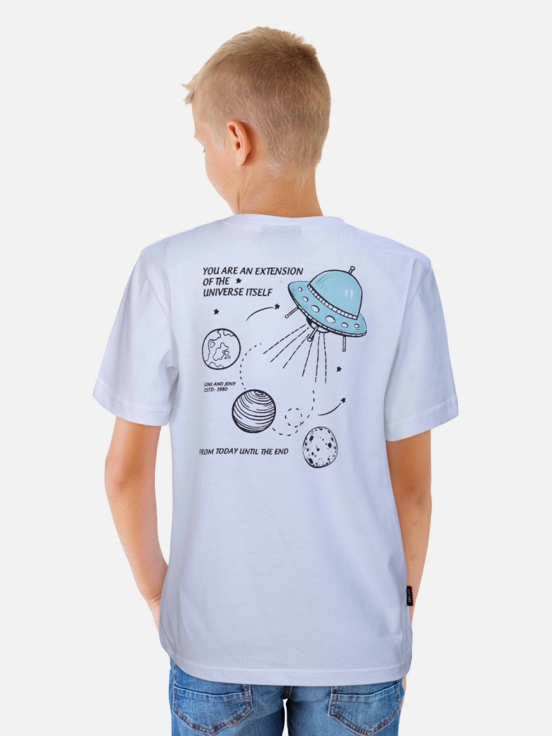 

Gini and Jony Boys Graphic Printed Round Neck Cotton T-shirt, White