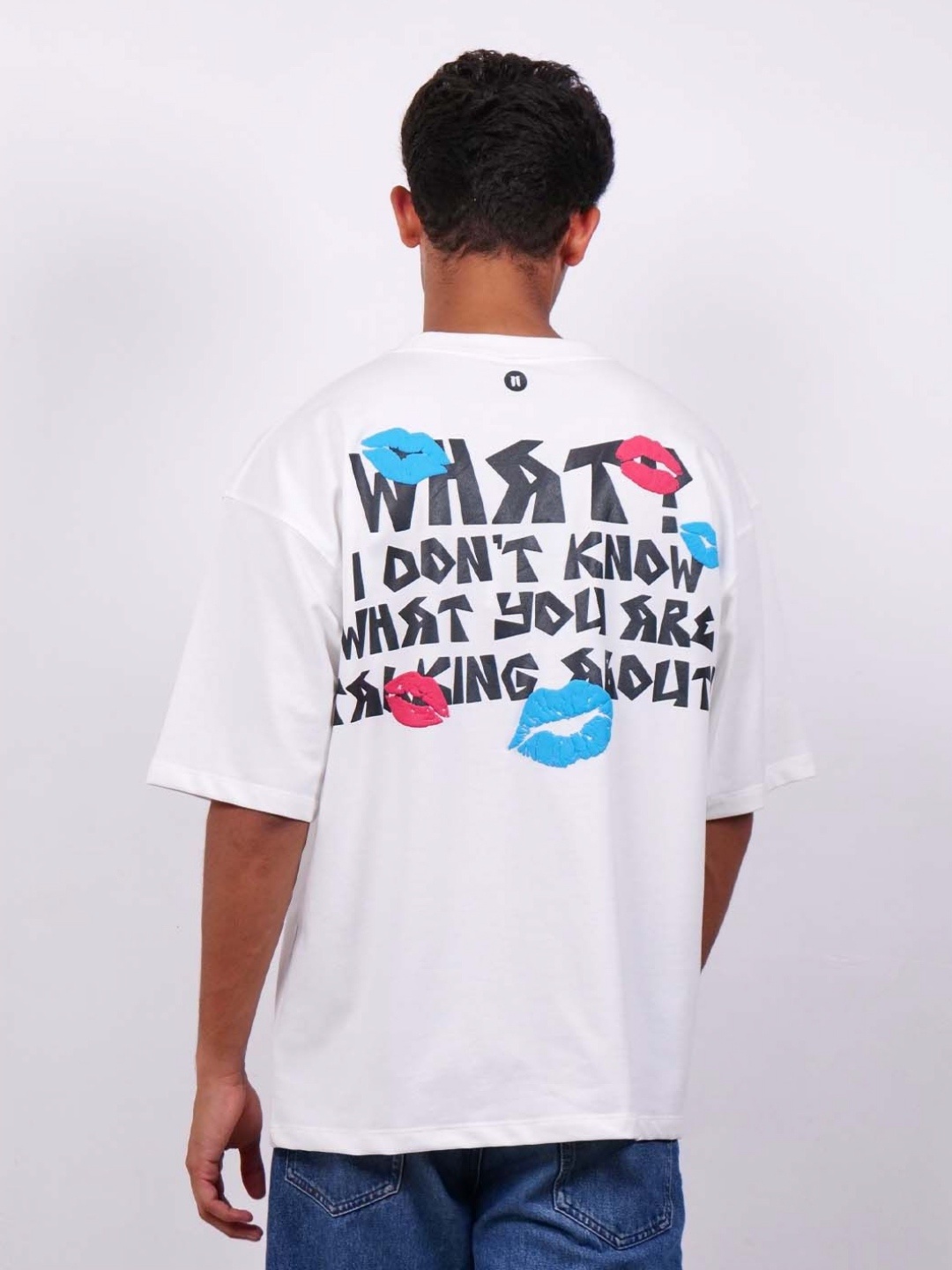 

KHAAKI Men Bio Finish Graphic Printed Round Neck Cotton Oversized T-shirt, White
