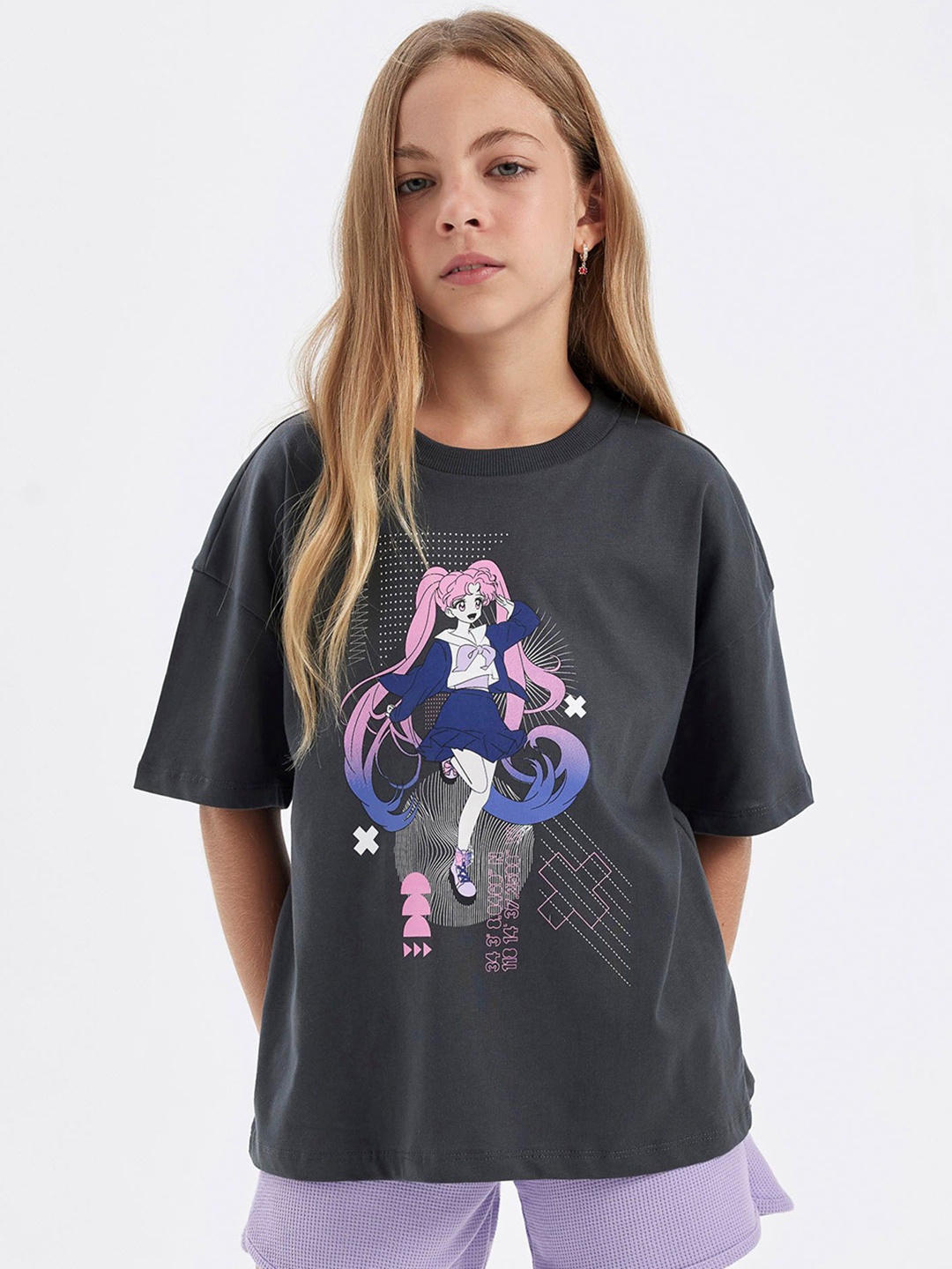 

DeFacto Girls Typography Printed Round Neck Cotton T-shirt, Na