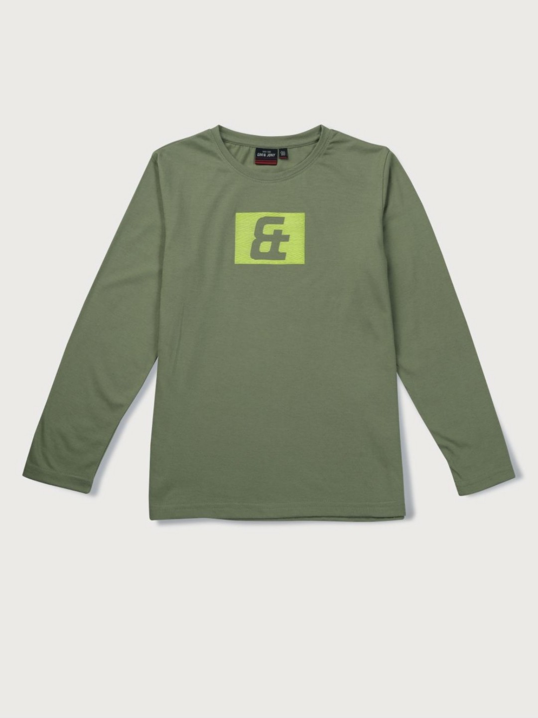 

Gini and Jony Boys Brand Logo Printed Round Neck Cotton T-shirt, Olive